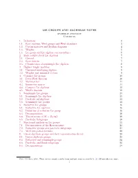 LIE GROUPS and ALGEBRAS NOTES Contents 1. Definitions 2