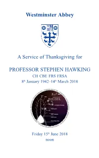 Order of Service for a Service of Thanksgiving
