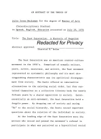 The Beat Generation: a Rhetoric of Negation Redacted for Privacy Abstract Approved: Thurston E