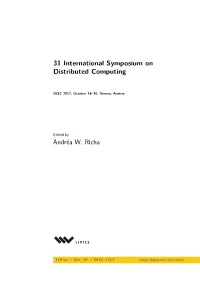 31 International Symposium on Distributed Computing Andréa W