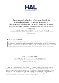 Experimental Solubility of Carbon Dioxide in Monoethanolamine, Or