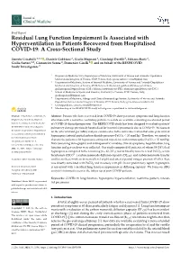 Residual Lung Function Impairment Is Associated with Hyperventilation in Patients Recovered from Hospitalised COVID-19: a Cross-Sectional Study