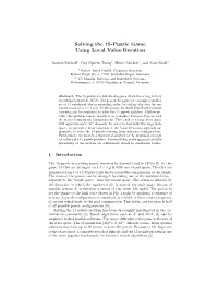 Solving the 15-Puzzle Game Using Local Value-Iteration