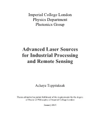 Advanced Laser Sources for Industrial Processing and Remote Sensing