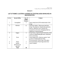 Annex II LIST of MSME CLUSTERS COVERED by EXISTING SIDBI