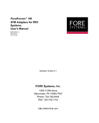 Forerunner® HE ATM Adapters for IRIX Systems User's Manual FORE Systems, Inc