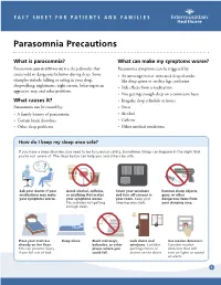 Parasomnia Precautions Fact Sheet