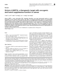 Sirtuin-3 (SIRT3), a Therapeutic Target with Oncogenic and Tumor-Suppressive Function in Cancer
