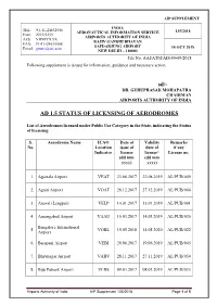 Ad 1.5 Status of Licensing of Aerodromes
