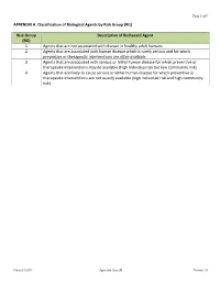 APPENDIX A. Classification of Biological Agents by Risk Group (RG)
