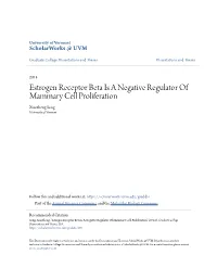 Estrogen Receptor Beta Is a Negative Regulator of Mammary Cell Proliferation Xiaozheng Song University of Vermont