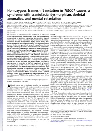 Homozygous Frameshift Mutation in TMCO1 Causes a Syndrome with Craniofacial Dysmorphism, Skeletal Anomalies, and Mental Retardation