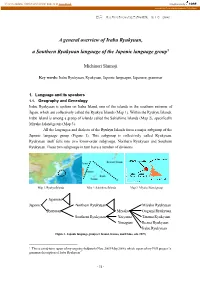 A General Overview of Irabu Ryukyuan, a Southern Ryukyuan Language of the Japonic Language Group1