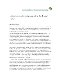 Letter from Scientists Regarding the Boreal Forest