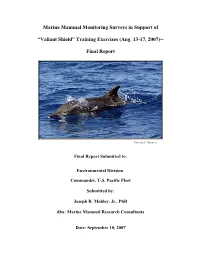 Marine Mammal Monitoring Surveys in Support Of