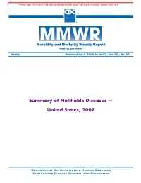 MMWR Summary of Notifiable Diseases 2007