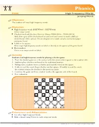 High Frequency Words Jumping Words Objective the Student Will Read High Frequency Words