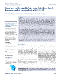 Clinical Uses and Toxicity of Ephedra Sinica: an Evidence-Based Comprehensive Retrospective Review (2004–2017)
