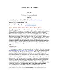 COLLEGE of SOCIAL STUDIES CSS 220 Sophomore Economics Tutorial