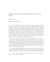 Harmonic Functionalism in Russian Music Theory: a Primer