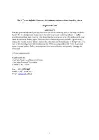 Rural Poverty in India: Structure, Determinants and Suggestions for Policy Reform