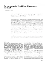 The Type Material of Swedish Bees (Hymenoptera, Apoidea) I