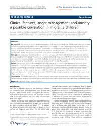 Clinical Features, Anger Management and Anxiety
