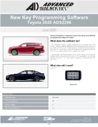 New Key Programming Software Toyota 2020 ADS2296 June 2020