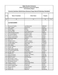 S. No Name of Candidate Father Name Program 1 2 3 4 5 1St YEAR STUDENTS 1 Pervaiz Ali Chandio Jan Muhammad 19BSCS42 2 Halar