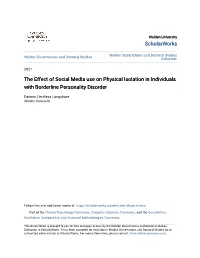 The Effect of Social Media Use on Physical Isolation in Individuals with Borderline Personality Disorder