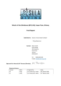 Wreck of the Edindoune (BF1118), Scapa Flow, Orkney. Final Report
