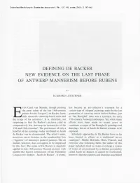 Defining De Backer New Evidence on the Last Phase of Antwerp Mannerism Before Rubens
