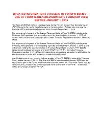 W-8Ben-E - - Use of Form W-8Ben (Revision Date February 2006) Before January 1, 2015