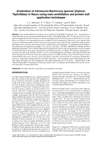 In Nauru Using Male Annihilation and Protein Bait Application Techniques