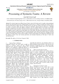 Processing of Syntactic Foams: a Review