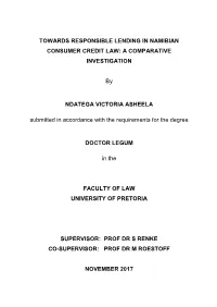 Towards Responsible Lending in Namibian Consumer Credit Law: a Comparative Investigation