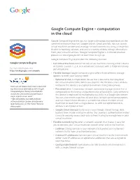 Google Compute Engine – Computation in the Cloud
