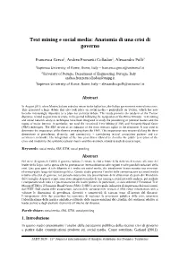Text Mining E Social Media: Anatomia Di Una Crisi Di Governo