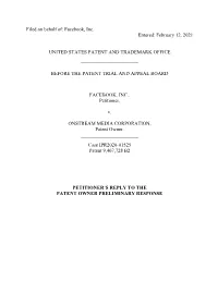 Filed on Behalf Of: Facebook, Inc. Entered: February 12, 2021