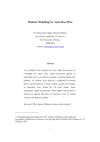 Hedonic Modelling for Australian Wine