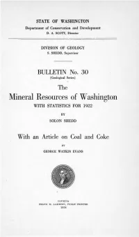 Mineral Resources of Washington with STATISTICS for 1922