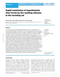 Rapid Modulation of Hypothalamic Kiss1 Levels by the Suckling Stimulus in the Lactating Rat