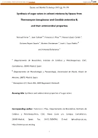 Synthesis of Sugar Esters in Solvent Mixtures by Lipases From