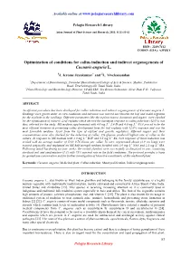 Optimization of Conditions for Callus Induction and Indirect Organogenesis of Cucumis Anguria L
