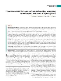 Quantitative MRI for Rapid and User-Independent Monitoring of Intracranial CSF Volume in Hydrocephalus
