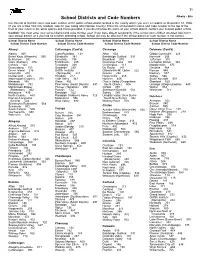 School Districts and Code Numbers