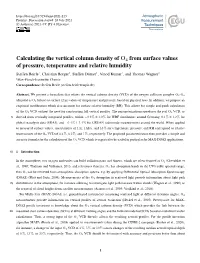 Calculating the Vertical Column Density of O4 from Surface Values Of