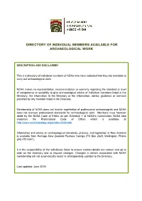 Directory of Individual Members Available for Archaeological Work