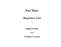 Part Three Repertory List