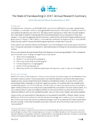 The State of Handwashing in 2017: Annual Research Summary What We Learned About Handwashing in 2017